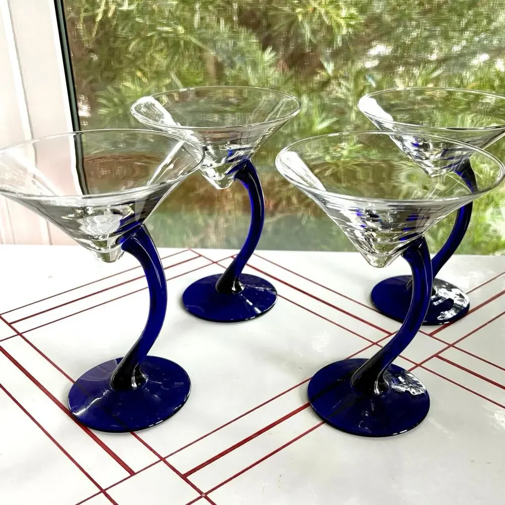 Vintage Libbey Bravura Martini Glasses Set of 4 Cobalt Blue Stem